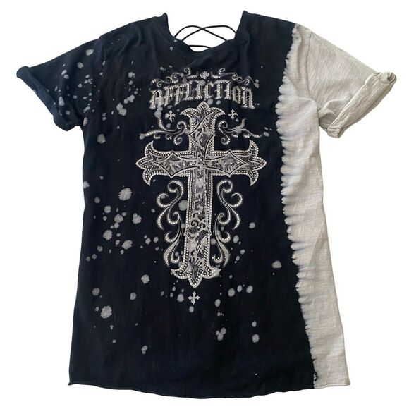 Y2K Affliction Jasmin T-Shirt Cross McBling Lace Up Detail Size Large - Picture 1 of 6